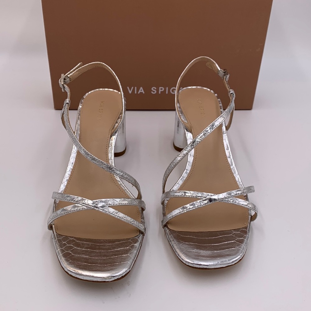 Via Spiga Women’s Roslyn Snake-Embossed Block-Heel Sandal Size 8
